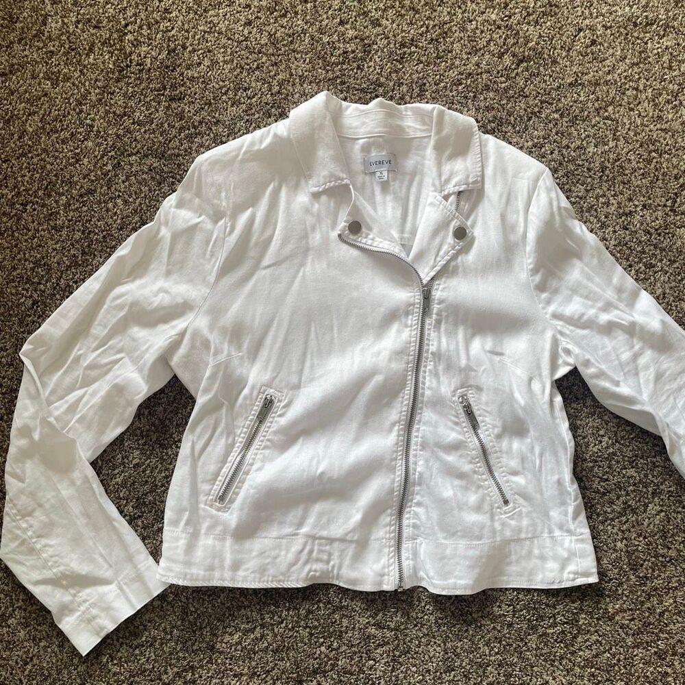 EVEREVE Jagger Moto Jacket white linen blend zip up women’s size XL - Picture 2 of 12